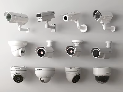 Various Types and Styles of White Projection Monitoring Cameras for Security Systems 3d model
