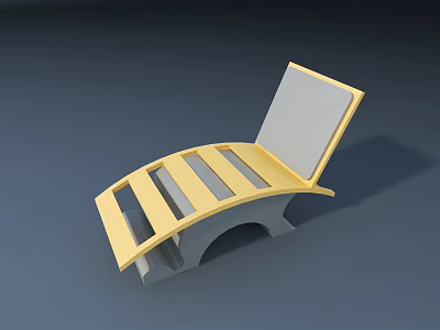 Yellow Wooden Slat Lounge Chair With Curved Design And Gray Backrest 3d model