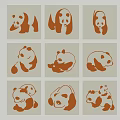Brown Panda Silhouettes In Various Poses Arranged In Grid Pattern 3d model