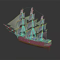 Detailed Sailing Ship Model With Multiple Masts White Sails Wooden Hull And Reflection 3d model