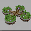 Fantasy Floating Islands Model With Green Trees Brown Bridges Blue Ponds And Rocky Bases