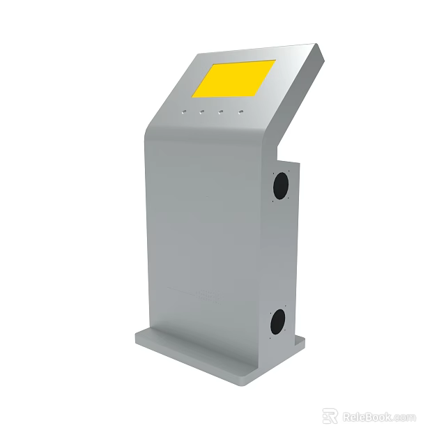 Gray Self Service Kiosk With Yellow Display Screen And Bottom Holes 3d model 