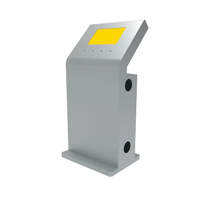 Gray Self Service Kiosk With Yellow Display Screen And Bottom Holes 3d model