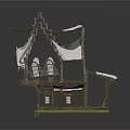 Handcrafted Rustic Miniature House Structure With Wooden Twig Roof And Window Frames