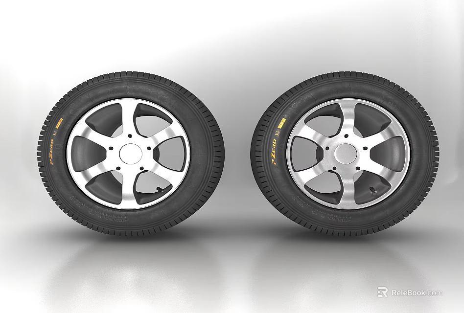 Two High Quality Car Tires With Silver Alloy Multi Spoke Rims Design 3d model 