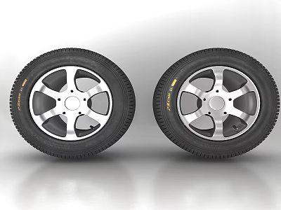 Two High Quality Car Tires With Silver Alloy Multi Spoke Rims Design 3d model