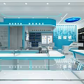 Modern Blue Open Eyewear Store With Display Shelves Counter And Optometry Equipment 3d model