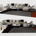 Modern Sectional Sofa Coffee Table Set With Round Table Area Rug And Decorative Pillows 3d model
