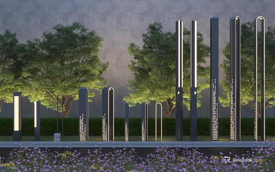 Modern Outdoor Lights with Vertical Pillar Design for Garden Landscape and Night Illumination 3d model 