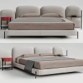 Modern Double Bed With Upholstered Beige Frame Red Nightstand And Brown Bedding 3d model