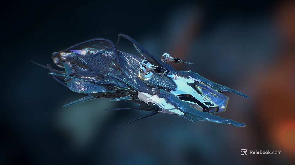 Sleek Futuristic Silver Blue Mechanical Aircraft With Streamlined Sci Fi Design 3d model