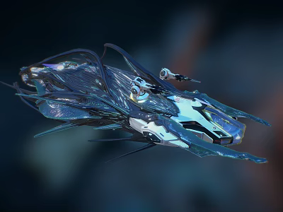 Sleek Futuristic Silver Blue Mechanical Aircraft With Streamlined Sci Fi Design 3d model