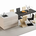 Modern Bar Counter Interior With White Cabinets Sink Black Table Chairs Fruits And Vase