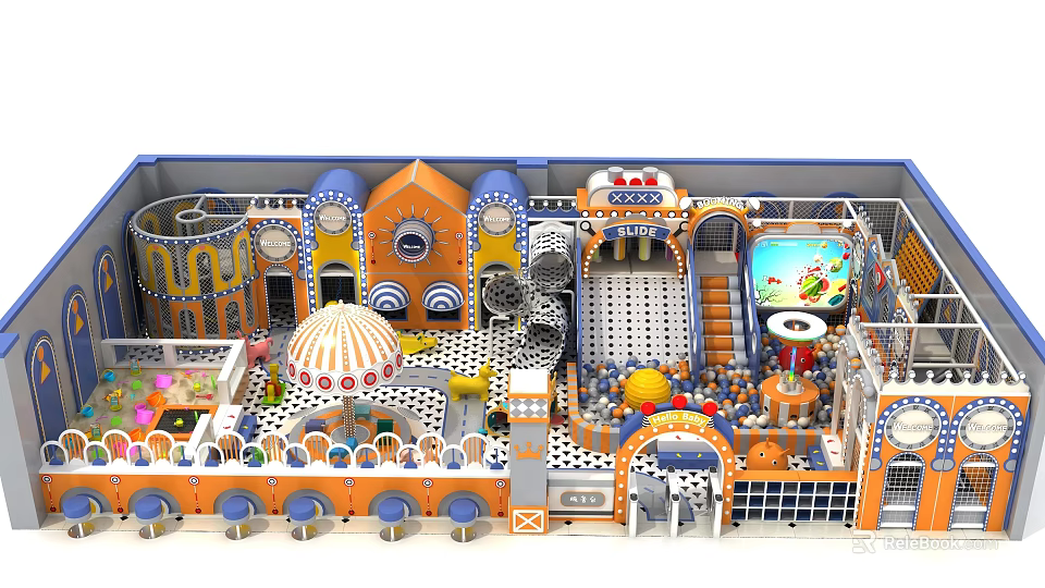 Indoor Playground With Colorful Slides Ball Pits And Interactive Play Areas For Kids 3d model 