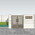 Elegant Modern Entrance Gate With Metal Grille Stone Wall And Lush Greenery