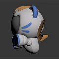Cartoon Style Cute Gray Robot Character With Blue Ears Yellow Horns Wings And Glowing Eyes