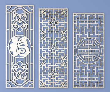 Chinese-style openwork window pane lattice openwork carved flower 3d model