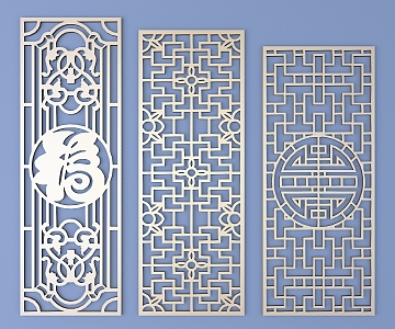 Chinese-style openwork window pane lattice openwork carved flower 3d model