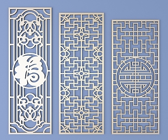 Chinese-style openwork window pane lattice openwork carved flower 3d model