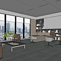 Spacious Modern Office Interior Design With Large Windows City View Desk And Bookshelves