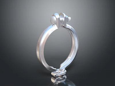 Silver Metal Clamp with Ring Structure and Fastening Bolt Smooth Reflective Surface Industrial Component 3d model