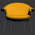 Modern Yellow Fabric Leisure Chair with Curved Backrest Armrests and Metal Frame