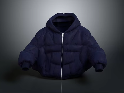 Stylish Blue Hooded Down Jacket With Zipper Closure Loose Fit Thick Warm Winter Outerwear 3d model