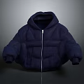 Stylish Blue Hooded Down Jacket With Zipper Closure Loose Fit Thick Warm Winter Outerwear