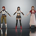 Three Female Characters Standing Holding Hands In Different Stylish Outfits 3d model