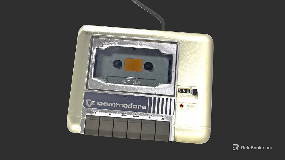 Vintage Commodore Entertainment Cassette Tape Player With Retro Buttons And Classic Design 3d model 