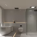 Modern Bathroom Interior With Double Sink Vanity Backlit Mirror And Bathtub