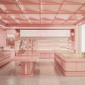 Elegant Pink Dessert Shop Interior With Glass Display Counter And Fresh Pastry