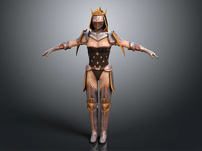 Game and Movie Character Wearing Golden Armor With Helmet and Ornate Details 3d model