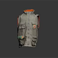 Stylish Gray Vest with Orange Collar Multiple Pockets and Emblem Design 3d model