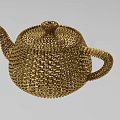 Golden Teapot With Intricate Woven Texture And Artistic Decorative Design Elements 3d model