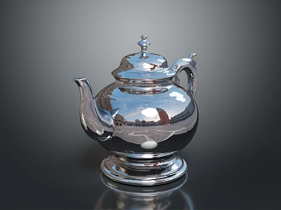 Shiny Silver Metal Teapot With Elegant Design For Household Kitchen Use 3d model