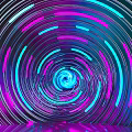 Colorful Neon Spiral Structure With Blue Pink Lights On Dark Reflective Surface
