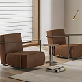 Modern Single Armchair Interior With Two Brown Seats Small Table Floor Lamp And Wooden Rug