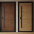 Modern Security Doors With Wooden Texture Black Frames And Electronic Keypad Locks 3d model
