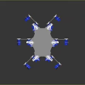 Blue And White Mechanical Components Arranged Radially With Shiny Reflective Surfaces