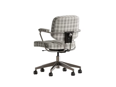 Plaid Fabric Office Chair With Adjustable Armrests And Metal Base On Wheels 3d model