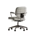 Plaid Fabric Office Chair With Adjustable Armrests And Metal Base On Wheels