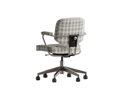 Plaid Fabric Office Chair With Adjustable Armrests And Metal Base On Wheels 3d model