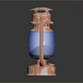 Rusted Kerosene Lamp With Blue Liquid Metal Handle And Reflective Base