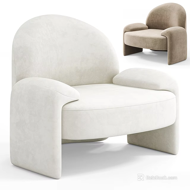 Modern White And Beige Accent Chairs With Curved Arms Rounded Back And Plush Upholstery 3d model 