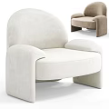 Modern White And Beige Accent Chairs With Curved Arms Rounded Back And Plush Upholstery