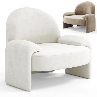 Modern White And Beige Accent Chairs With Curved Arms Rounded Back And Plush Upholstery 3d model