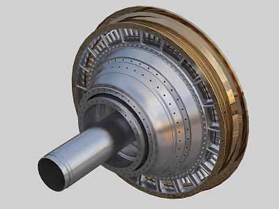 Industrial Equipment Metal Turbine Structure With Precision Blades Circular Design And Silver Gold Finish 3d model