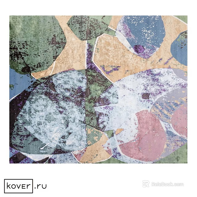 Square Rug Featuring Colorful Abstract Design With Green Blue Pink Beige Hues 3d model 