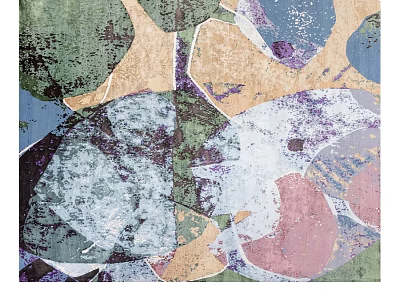 Square Rug Featuring Colorful Abstract Design With Green Blue Pink Beige Hues 3d model